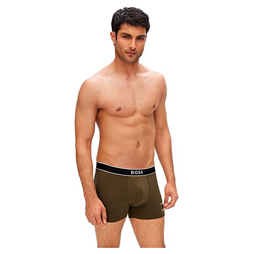 BOSS Herren Trunk 24 Logo Boxershorts aus Stretch-Baumwolle mit Logos und Streifen Dunkelgrün M von BOSS