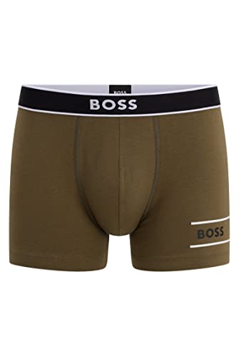 BOSS Herren Trunk 24 Logo Boxershorts aus Stretch-Baumwolle mit Logos und Streifen Dunkelgrün XXL von BOSS