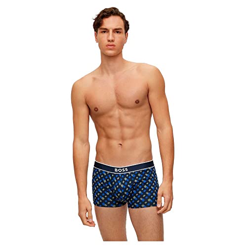 BOSS Herren Trunk 24 Print Boxershorts aus Stretch-Baumwolle mit mittlerer Bundhöhe und Print der Saison Blau S von BOSS