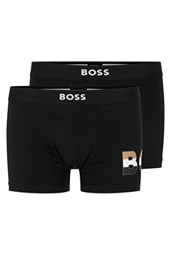 BOSS Herren Trunk 2P Gift Zweier-Pack Boxershorts aus Stretch-Baumwolle mit Logo-Bund Schwarz M von BOSS