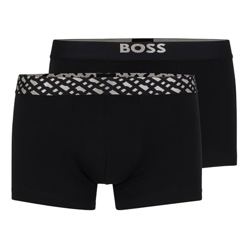 BOSS Herren Unterwäsche Unterhosen Trunk Cotton Stretch 2er Pack, Farbe:Schwarz, Wäschegröße:M, Artikel:-001 Black/Silver von BOSS