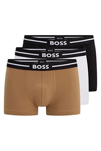 BOSS Herren Trunk 3P Bold Dreier-Pack Boxershorts aus Stretch-Baumwolle mit Logos am Bund Hellbraun XS von BOSS