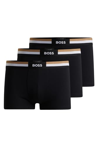 BOSS Herren Trunk 3P Motion Dreier-Pack eng anliegende Boxershorts aus Baumwoll-Mix mit kurzem Bein und Signature-Bund Schwarz L von BOSS