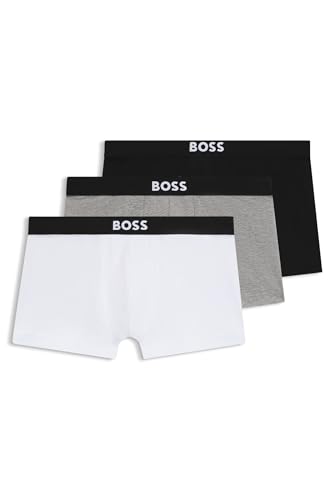 BOSS Herren Trunk 3P ONE Dreier-Pack eng anliegende Boxershorts aus Stretch-Baumwolle mit kurzem Bein und Logos am Bund Assorted-Pre-Pack XS von BOSS