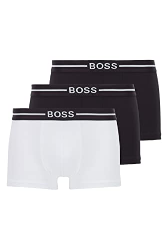 BOSS Herren Trunk 3P CO/EL Eng anliegende Boxershorts aus Bio-Baumwolle im Dreier-Pack Schwarz S von BOSS