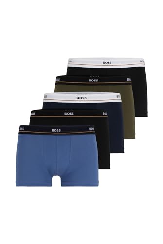 BOSS Herren Trunk 5P Essential Fünfer-Pack Boxershorts aus Stretch-Baumwolle mit Logos am Bund Gemustert S von BOSS