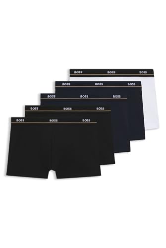 BOSS Herren Trunk 5P Essential Fünfer-Pack Boxershorts aus Stretch-Baumwolle mit Logos am Bund Hellblau XS von BOSS