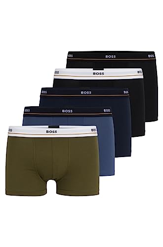 BOSS Herren Trunk 5P Essential Fünfer-Pack eng anliegende Boxershorts aus Stretch-Baumwolle mit kurzem Bein und Logos am Bund Gemustert XXL von BOSS