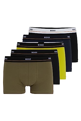 BOSS Herren Trunk 5P Essential Fünfer-Pack eng anliegende Boxershorts aus Stretch-Baumwolle mit kurzem Bein und Logos am Bund Gemustert S von BOSS