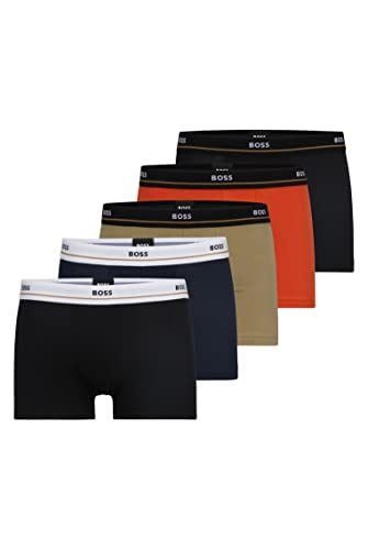 BOSS Herren Trunk 5P Essential Fünfer-Pack eng anliegende Boxershorts aus Stretch-Baumwolle mit kurzem Bein und Logos am Bund Gemustert S von BOSS