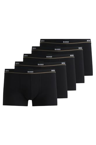 BOSS Herren Trunk 5P Essential Fünfer-Pack eng anliegende Boxershorts aus Stretch-Baumwolle mit kurzem Bein und Logos am Bund Schwarz003 L von BOSS