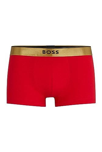 BOSS Herren Trunk Celebration Eng anliegende Trunks mit kurzem Bein aus Baumwoll-Mix mit Logos am goldfarbenen Bund Dunkelrot S von BOSS