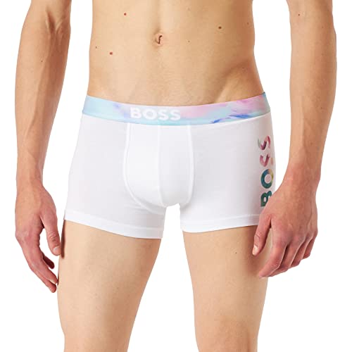 BOSS Herren Trunk Pride Boxershorts aus Stretch-Baumwolle mit mehrfarbigem Artwork Weiß M von BOSS