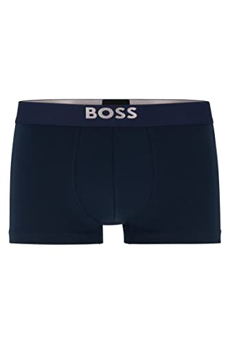 BOSS Herren Trunk Starlight Boxershorts aus Stretch-Baumwolle mit Logos in Metallic-Optik Dunkelblau S von BOSS