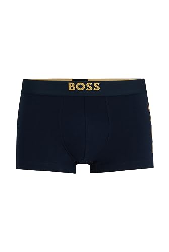 BOSS Herren Trunk Starlight Eng anliegende Boxershorts aus Stretch-Baumwolle mit kurzem Bein und Logos in Metallic-Optik Dunkelblau S von BOSS