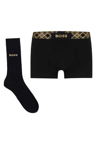 BOSS Herren Trunk&Sock Gift Set aus Socken und eng anliegenden Boxershorts aus Stretch-Baumwolle mit kurzem Bein und schimmernden Akzenten Schwarz L von BOSS