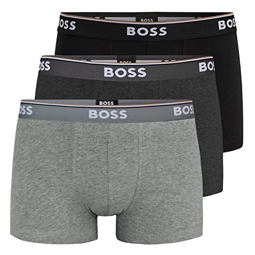 BOSS Herren Trunks Power Boxer Unterhosen Cotton Stretch 3er Pack, Farbe:Mehrfarbig, Wäschegröße:L, Artikel:-061 Black/Anthracite/Grey von BOSS