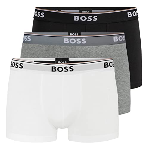 BOSS Herren Trunks Power Boxer Unterhosen Cotton Stretch 3er Pack, Farbe:Mehrfarbig, Wäschegröße:L, Artikel:-999 Black/White/Grey von BOSS