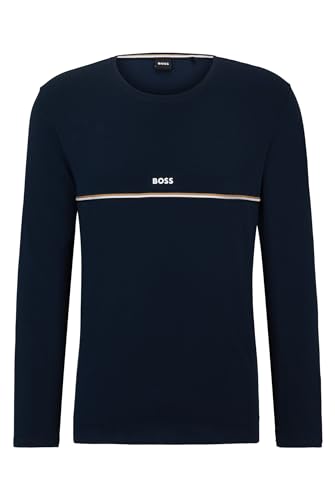 BOSS Herren Unique LS-Shirt Pyjama-Shirt aus Stretch-Baumwolle mit Signature-Streifen und Logo Dunkelblau402 M von BOSS