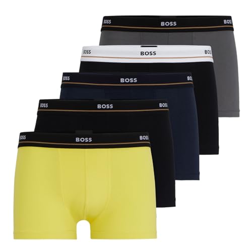BOSS Herren Unterwäsche Unterhose Boxer Shorts Trunks Essential 5er Pack, Farbe:Mehrfarbig, Größe:2XL, Artikel:-986 Black/Black/Navy/Grey/Yellow von BOSS