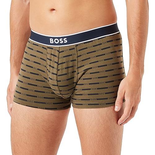 BOSS Herren Unterwäsche Unterhosen Boxershorts Trunk 24 Print Cotton Stretch, Farbe:Oliv, Größe:2XL, Artikel:-366 Open Green von BOSS