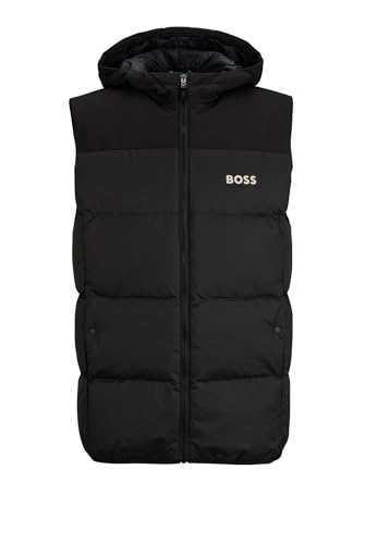 BOSS Herren V Hamar1 Wasserabweisende Weste mit Kapuze und Logo-Detail Schwarz S von BOSS