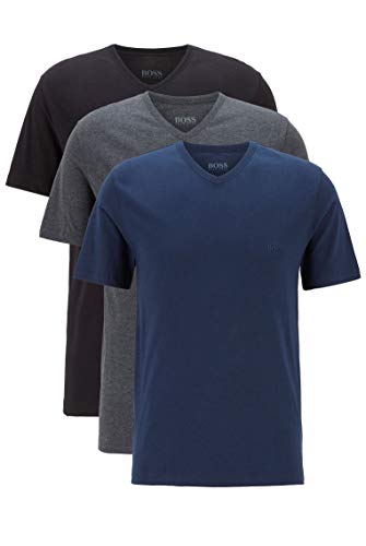 BOSS Herren Classic T-Shirts Kurzarm Shirts Pure Cotton V-Neck 3er Pack, Farbe:Mehrfarbig, Artikel:-497 Black/Anthracite/Navy, Größe:S von BOSS