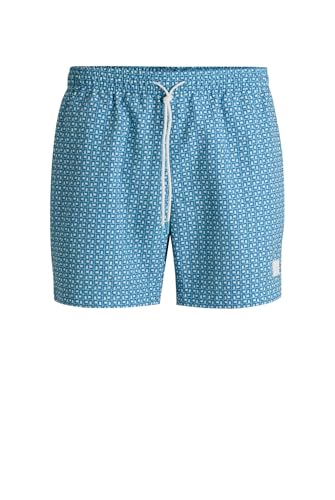 BOSS Herren Vibe Badeshorts mit Tunnelzug und Allover-Print Hellblau S von BOSS