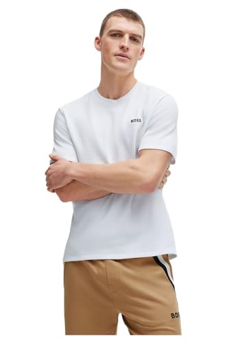 BOSS Herren Waffle T-Shirt Pyjama-Shirt aus Baumwoll-Mix mit Logo-Stickerei Weiß M von BOSS