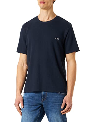 BOSS Herren Waffle T-Shirt mit Logo, Dark Blue, L von BOSS