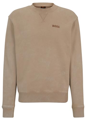 BOSS Herren We BosslogoRaw Relaxed-Fit Sweatshirt aus Baumwoll-Terry mit Logo-Detail Hellbraun M von BOSS