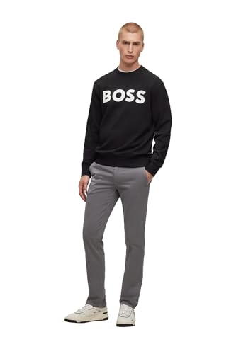 BOSS Herren WeBasicCrew Relaxed-Fit Sweatshirt aus Baumwoll-Terry mit gummiertem Logo-Print Schwarz M von BOSS