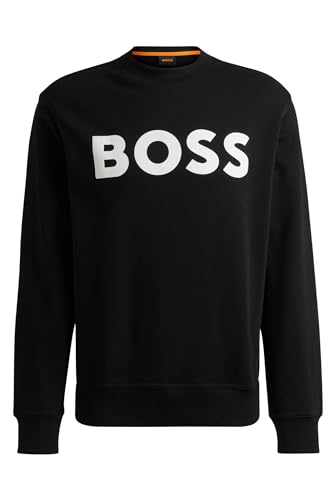 BOSS Herren WeBasicCrew Relaxed-Fit Sweatshirt aus Baumwoll-Terry mit gummiertem Logo-Print Schwarz001 XL von BOSS