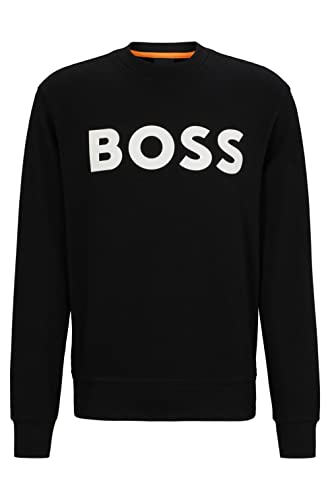 BOSS Herren WeBasicCrew Relaxed-Fit Sweatshirt aus Baumwoll-Terry mit gummiertem Logo-Print Schwarz001 XXL von BOSS