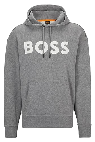 BOSS Herren WebasicHood Hoodie aus Baumwoll-Terry mit gummiertem Logo-Print Hellgrau M von BOSS