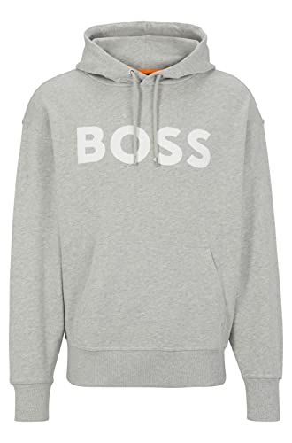 BOSS Herren WebasicHood Hoodie aus Baumwoll-Terry mit gummiertem Logo-Print Hellgrau XL von BOSS