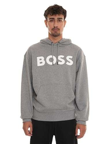 BOSS Herren WebasicHood Hoodie aus Baumwoll-Terry mit gummiertem Logo-Print Hellgrau XXL von BOSS