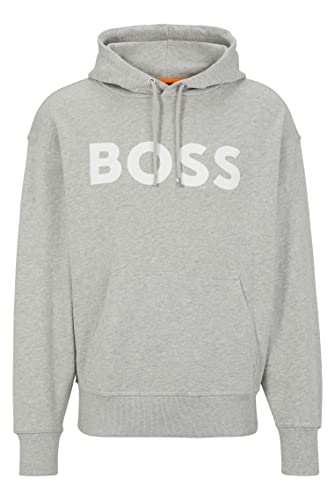 BOSS Herren WebasicHood Hoodie aus Baumwoll-Terry mit gummiertem Logo-Print Hellgrau XXL von BOSS