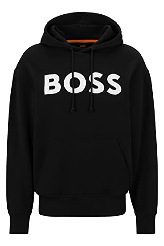 BOSS Herren WebasicHood Hoodie aus Baumwoll-Terry mit gummiertem Logo-Print Schwarz M von BOSS