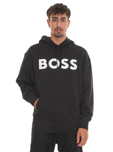 BOSS Herren WebasicHood Hoodie aus Baumwoll-Terry mit gummiertem Logo-Print Schwarz XXXL von BOSS