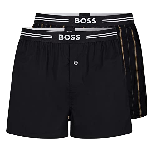 BOSS Herren Webboxer Boxershorts Pyjama-Shorts Woven Boxer Shorts 2er Pack, Farbe:Mehrfarbig, Größe:2XL, Artikel:-004 Black Striped von BOSS