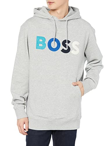 BOSS Herren Wecolourfleece Relaxed-Fit Kapuzenpullover aus Baumwoll-Terry mit Fleece-Logo Hellgrau M von BOSS