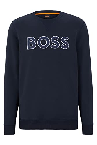 BOSS Herren Welogocrewx Relaxed-Fit Sweatshirt mit kontrastfarbenem Logo Dunkelblau XXL von BOSS