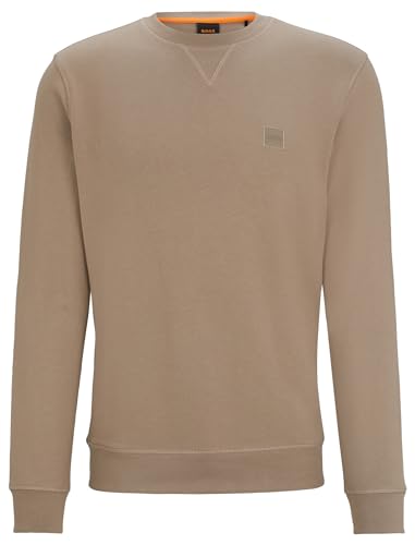 BOSS Herren Westart Relaxed-Fit Sweatshirt aus Baumwoll-Terry mit Logo-Aufnäher Hellbraun L von BOSS