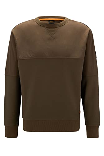 BOSS Herren Wetwill Relaxed-Fit Sweatshirt aus Baumwoll-Terry mit tonalen Details Dunkelgrün XL von BOSS