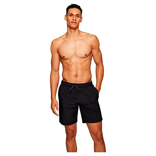 BOSS Herren Whale Schnell trocknende Badeshorts mit 3D-Logo-Stickerei Schwarz L von BOSS