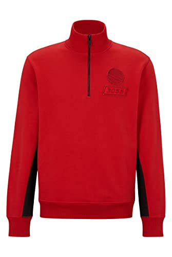 BOSS Herren Zerace Sweatshirt aus Baumwoll-Terry mit Reißverschluss am Kragen und Details im Rennsport-Stil Rot L von BOSS