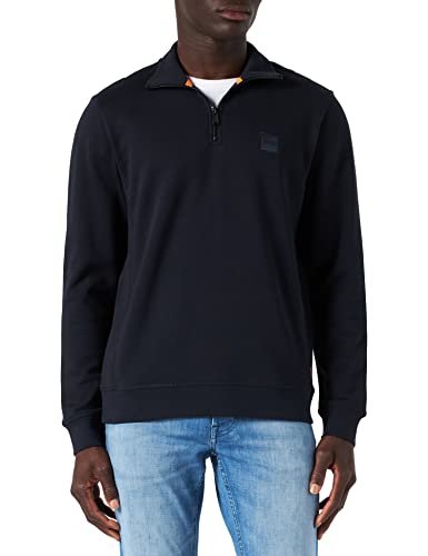 BOSS Herren Zetrust Sweatshirt aus Baumwoll-Terry mit Reißverschluss am Kragen und Logo-Patch Dunkelblau XXL von BOSS