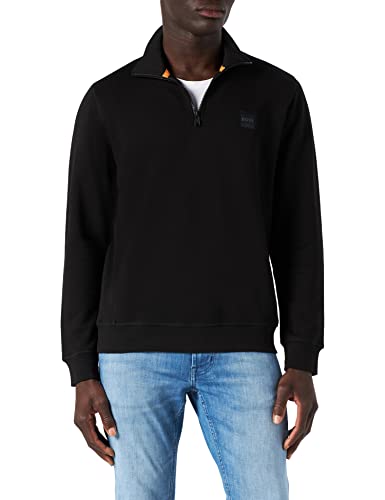BOSS Herren Zetrust Sweatshirt aus Baumwoll-Terry mit Reißverschluss am Kragen und Logo-Patch Schwarz S von BOSS