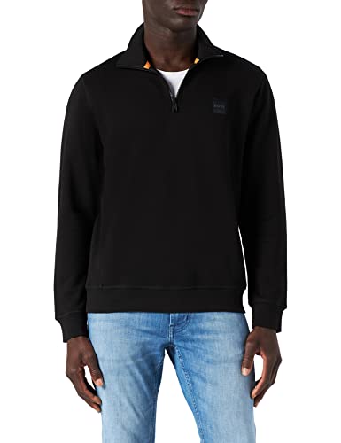 BOSS Herren Zetrust Sweatshirt aus Baumwoll-Terry mit Reißverschluss am Kragen und Logo-Patch Schwarz XS von BOSS